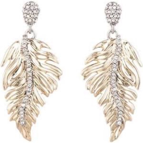 Alexis Bittar Gold Georgian Feather Swarovski Crystal Post Drop Hinged Earrings - Picture 12 of 15